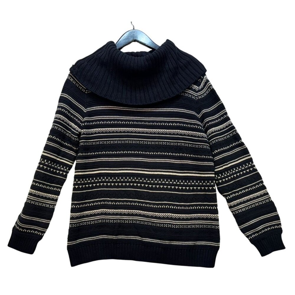 Chaps Womens Turtleneck Sweater XL Black & Cream Striped Patterned